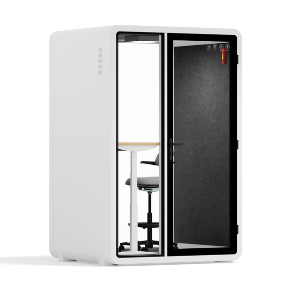 Quell - Quell+ - 2 Person PodWhite / Electric Adjustable Work Station + Stool / Dark Gray