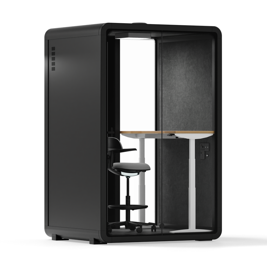 Quell - Quell+ - 2 Person PodBlack / Electric Adjustable Work Station + Stool / Dark Gray