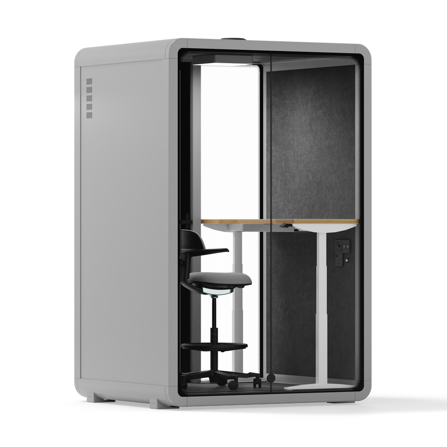 Quell - Quell+ - 2 Person PodLight Grey / Electric Adjustable Work Station + Stool / Dark Gray