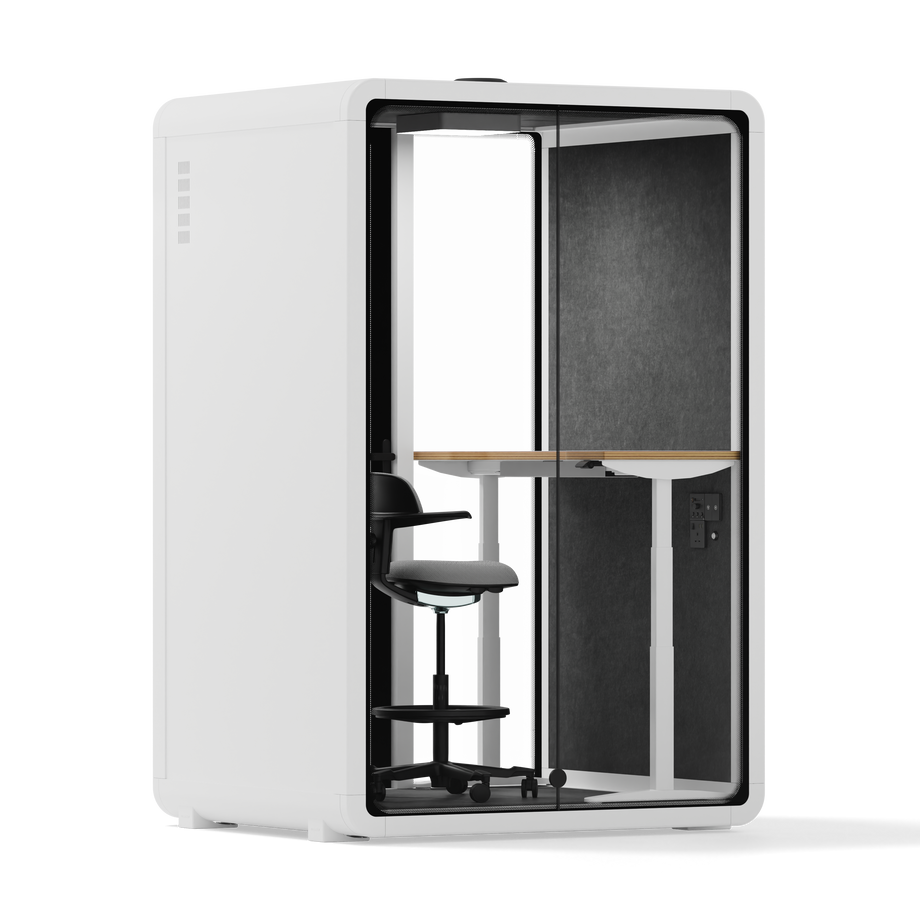 Quell - Quell+ - 2 Person PodWhite / Electric Adjustable Work Station + Stool / Dark Gray