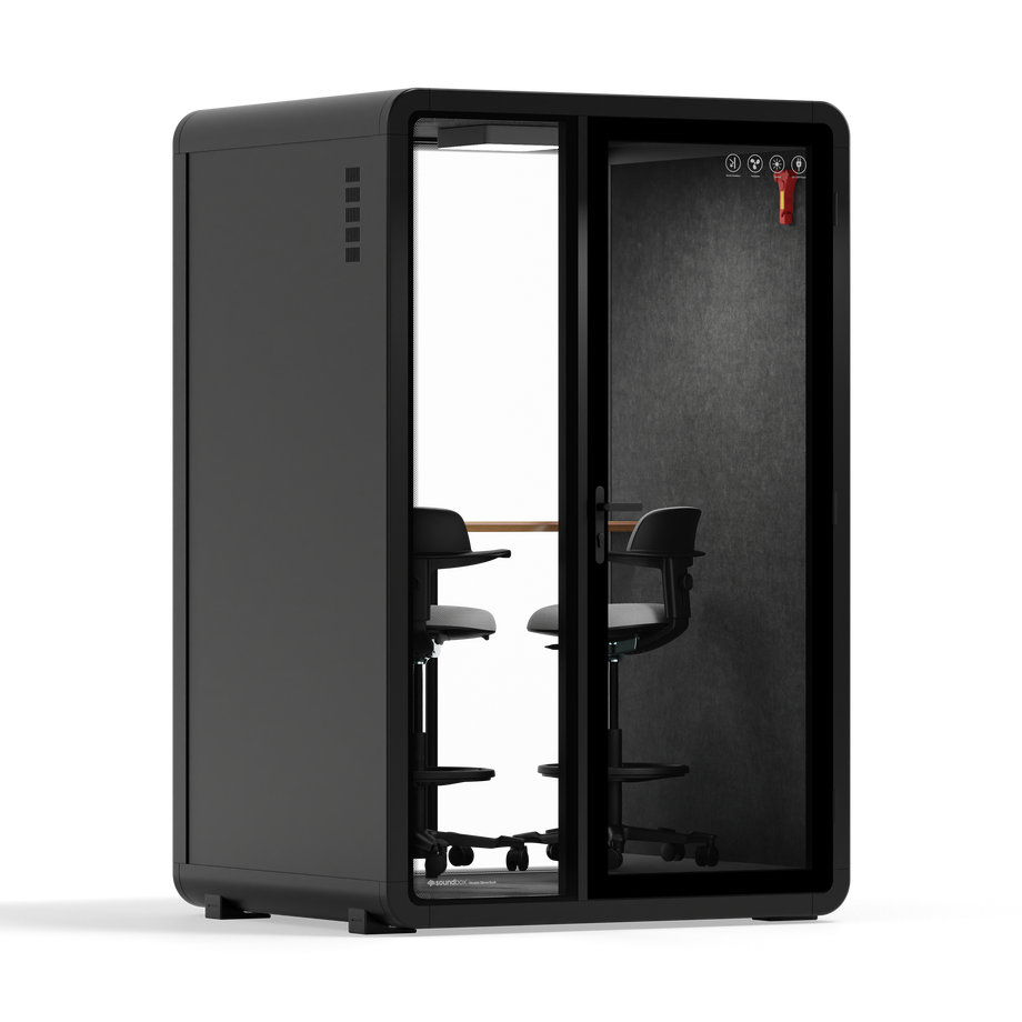 Quell - Quell+ - 2 Person PodBlack / Dual Zoom Room + Device Shelf + 2 Barstools / Dark Gray