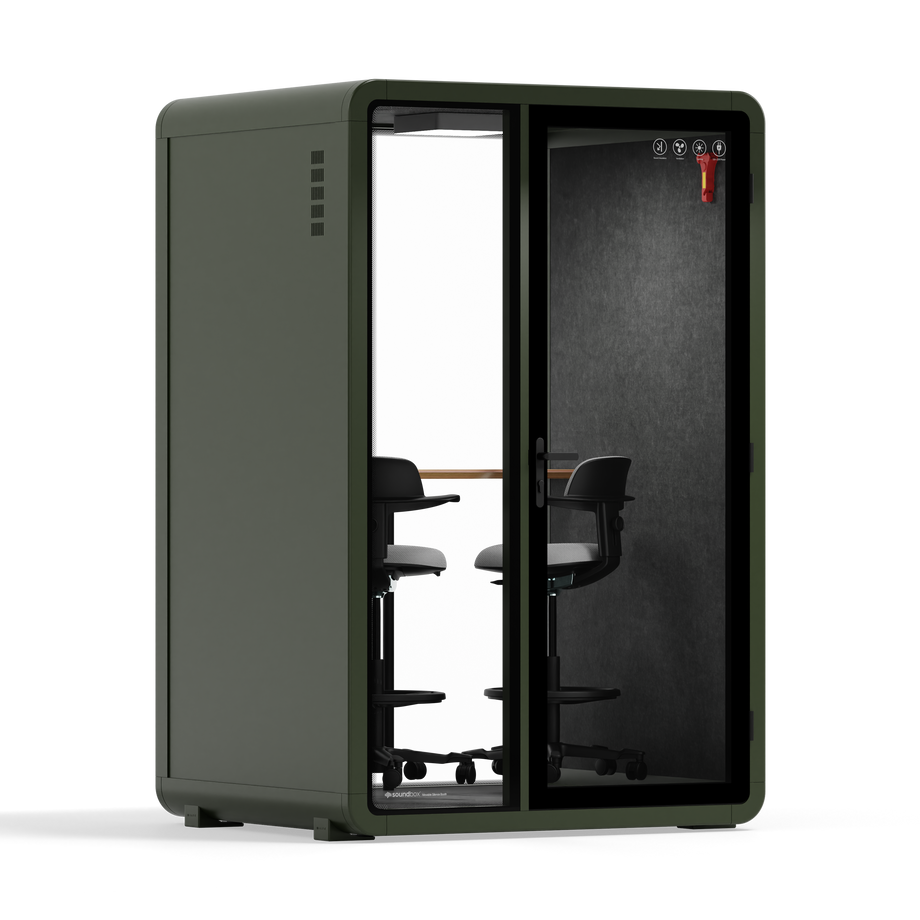 Quell - Quell+ - 2 Person PodDark Green / Dual Zoom Room + Device Shelf + 2 Barstools / Dark Gray