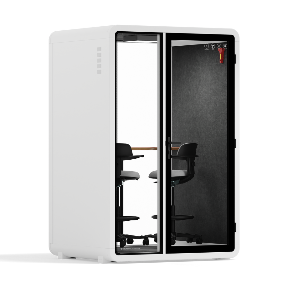 Quell - Quell+ - 2 Person PodWhite / Dual Zoom Room + Device Shelf + 2 Barstools / Dark Gray