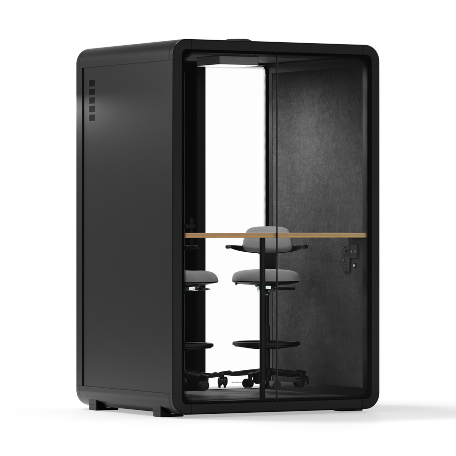 Quell - Quell+ - 2 Person PodBlack / Dual Zoom Room + Device Shelf + 2 Barstools / Dark Gray