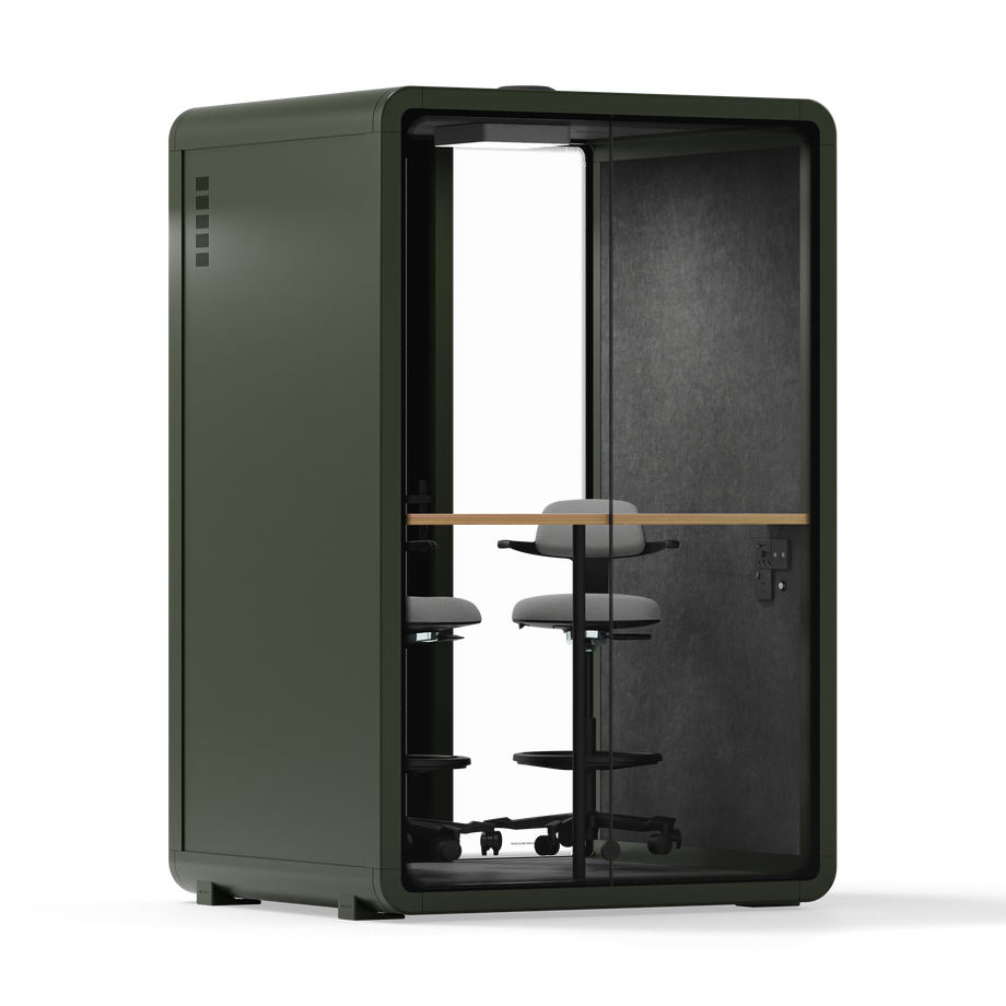 Quell - Quell+ - 2 Person PodDark Green / Dual Zoom Room + Device Shelf + 2 Barstools / Dark Gray
