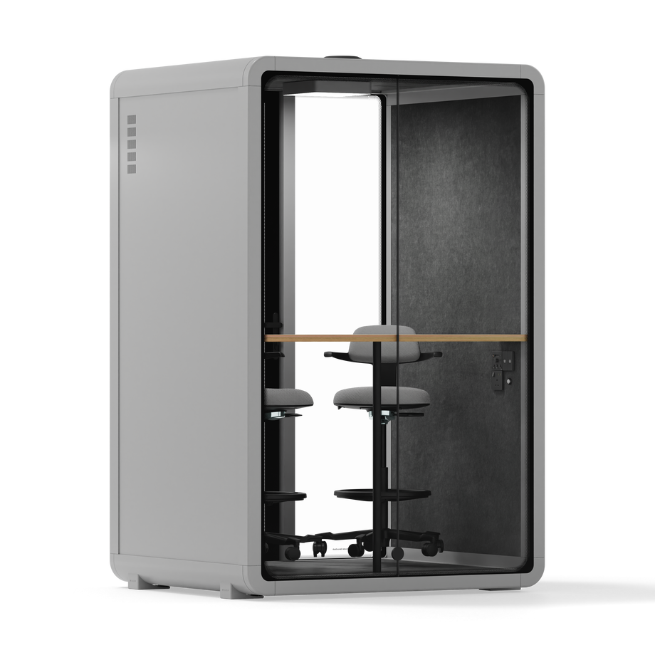 Quell - Quell+ - 2 Person PodLight Grey / Dual Zoom Room + Device Shelf + 2 Barstools / Dark Gray