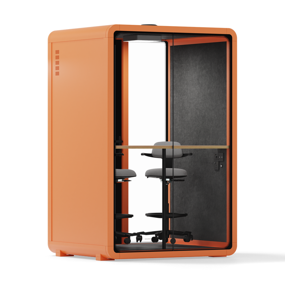 Quell - Quell+ - 2 Person PodOrange / Dual Zoom Room + Device Shelf + 2 Barstools / Dark Gray