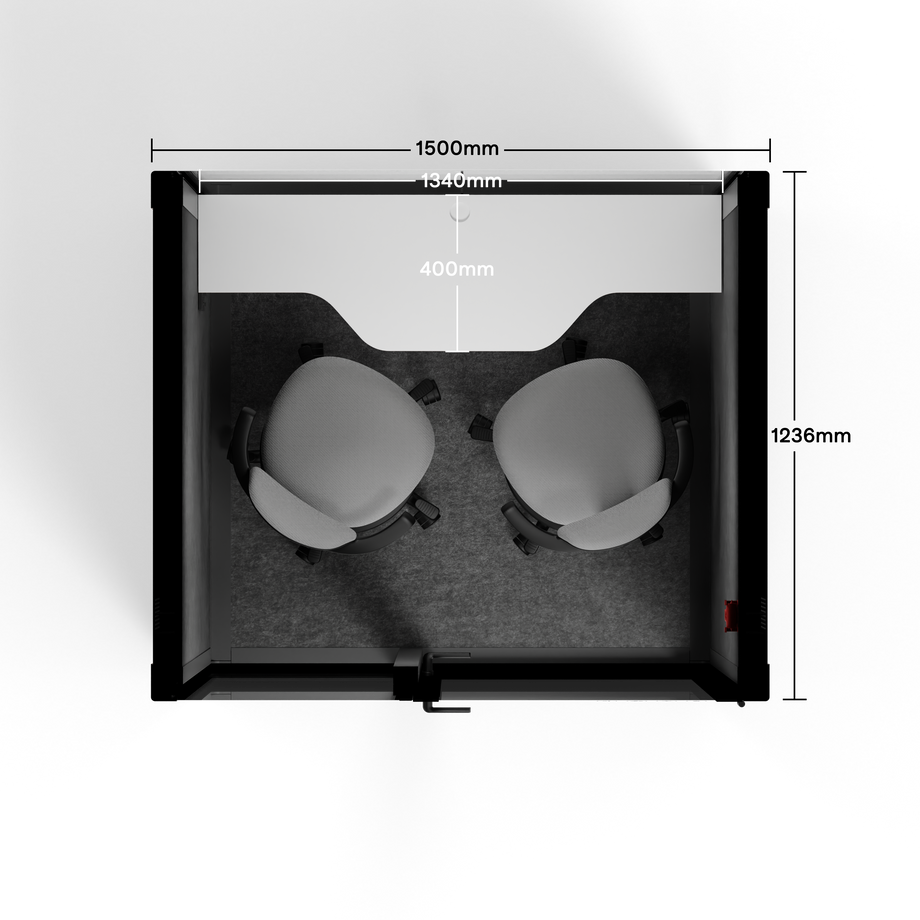 Quell - Quell+ - 2 Person PodWooden / Dual Zoom Room + Device Shelf + 2 Barstools / Dark Gray