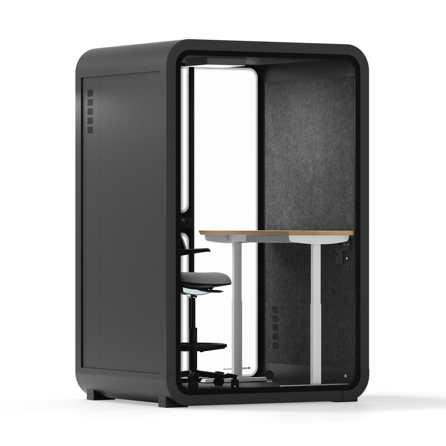 Office Phone Booth Quell - 2 PersonCharcoal / Electric Adjustable Work Station + Stool / Dark Gray