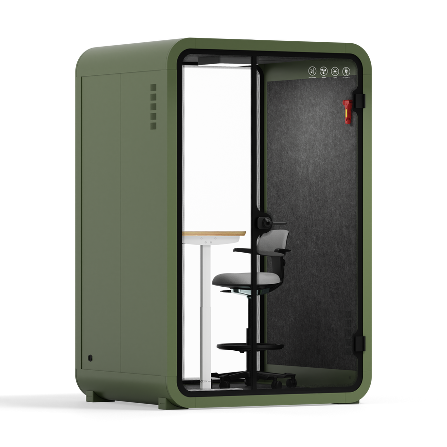 Office Phone Booth Quell - 2 PersonGreen / Electric Adjustable Work Station + Stool / Dark Gray