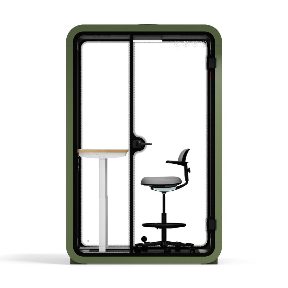 Office Phone Booth Quell - 2 PersonGreen / Electric Adjustable Work Station + Stool / Dark Gray