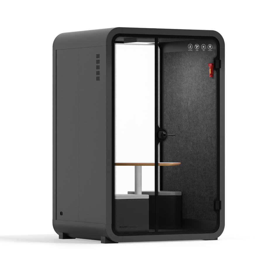 Office Phone Booth Quell - 2 PersonCharcoal / Meeting Room + Table + Corner Stool / Dark Gray