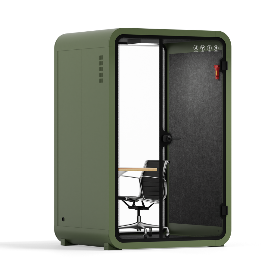 Office Phone Booth Quell - 2 PersonGreen / Work Station + Designer Office Chair / Dark Gray