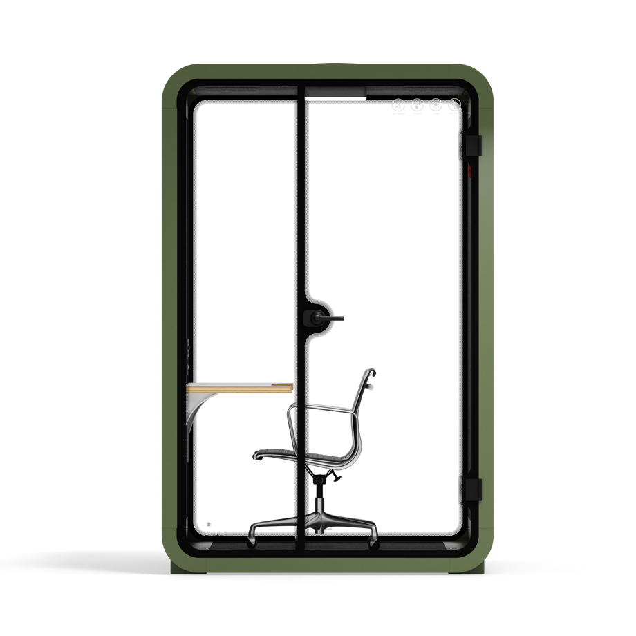 Office Phone Booth Quell - 2 PersonGreen / Work Station + Designer Office Chair / Dark Gray