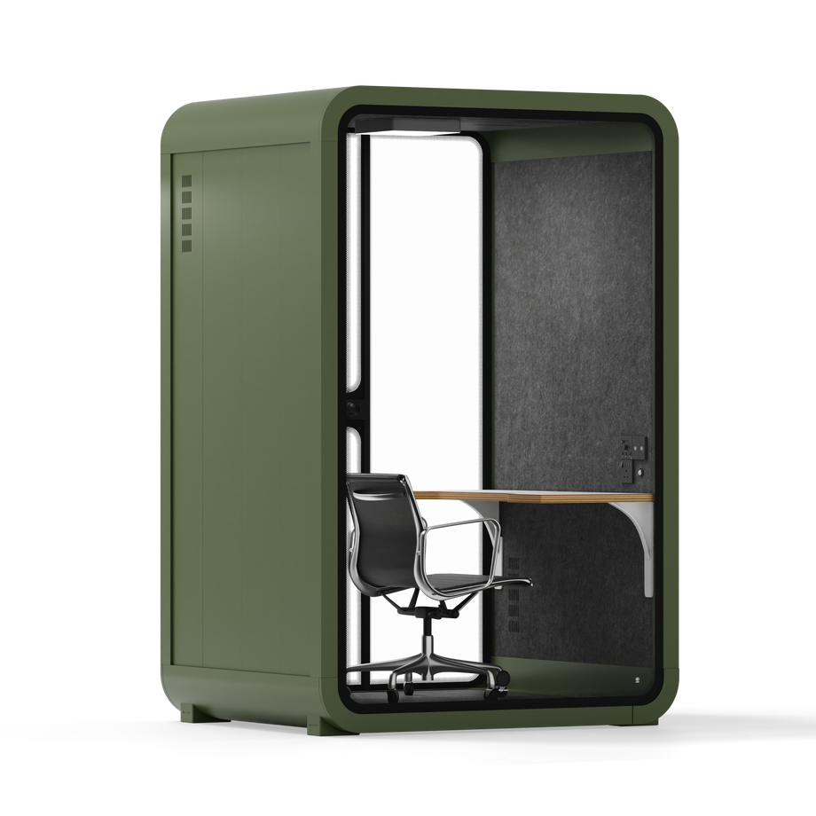 Office Phone Booth Quell - 2 PersonGreen / Work Station + Designer Office Chair / Dark Gray