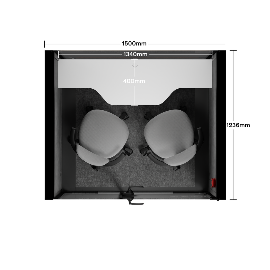 Office Phone Booth Quell - 2 PersonWooden / Dual Zoom Room + Device Shelf + 2 Barstools / Dark Gray