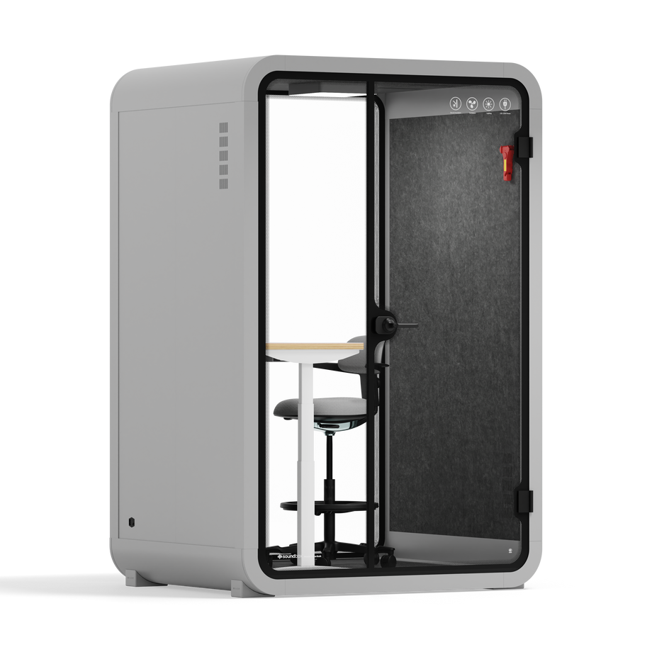 Office Phone Booth Quell - 2 PersonLight Grey / Electric Adjustable Work Station + Stool / Dark Gray
