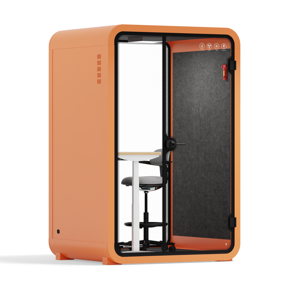 Office Phone Booth Quell - 2 PersonOrange / Electric Adjustable Work Station + Stool / Dark Gray