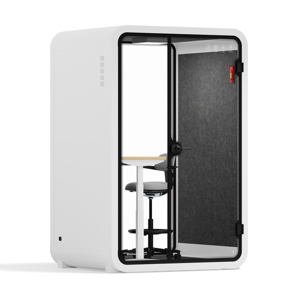 Office Phone Booth Quell - 2 PersonWhite / Electric Adjustable Work Station + Stool / Dark Gray