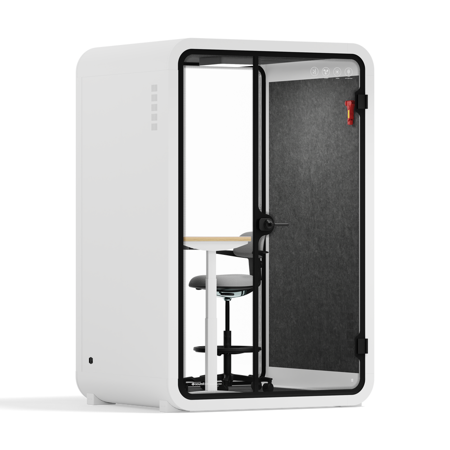 Office Phone Booth Quell - 2 PersonWhite / Electric Adjustable Work Station + Stool / Dark Gray