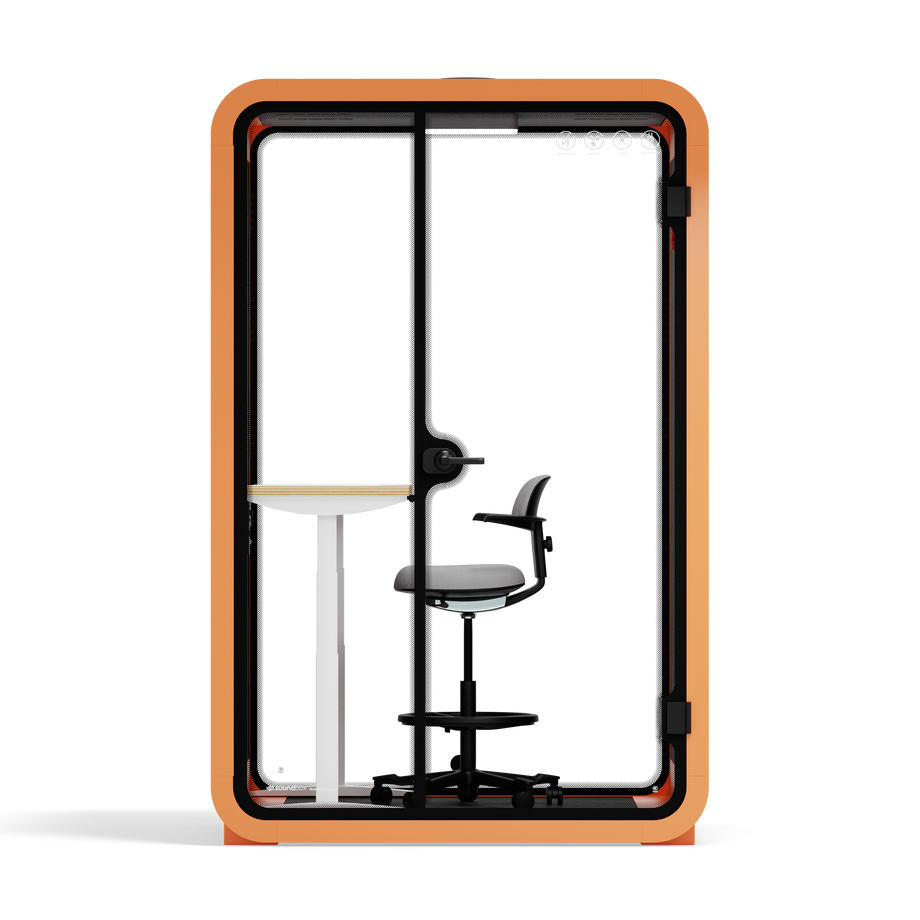 Office Phone Booth Quell - 2 PersonOrange / Electric Adjustable Work Station + Stool / Dark Gray