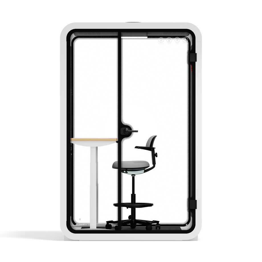 Office Phone Booth Quell - 2 PersonWhite / Electric Adjustable Work Station + Stool / Dark Gray