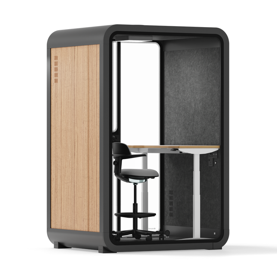 Office Phone Booth Quell - 2 PersonWooden / Electric Adjustable Work Station + Stool / Dark Gray
