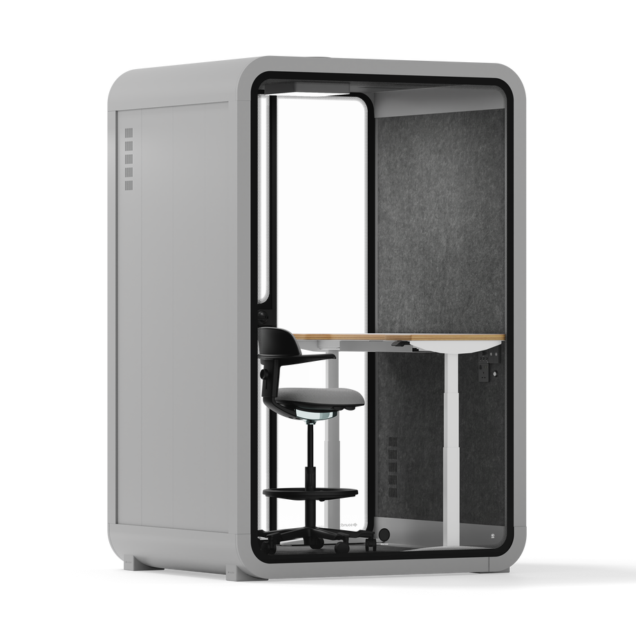 Office Phone Booth Quell - 2 PersonLight Grey / Electric Adjustable Work Station + Stool / Dark Gray