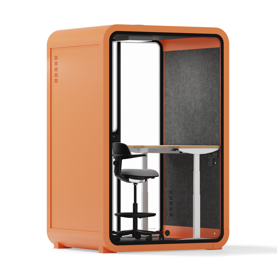 Office Phone Booth Quell - 2 PersonOrange / Electric Adjustable Work Station + Stool / Dark Gray