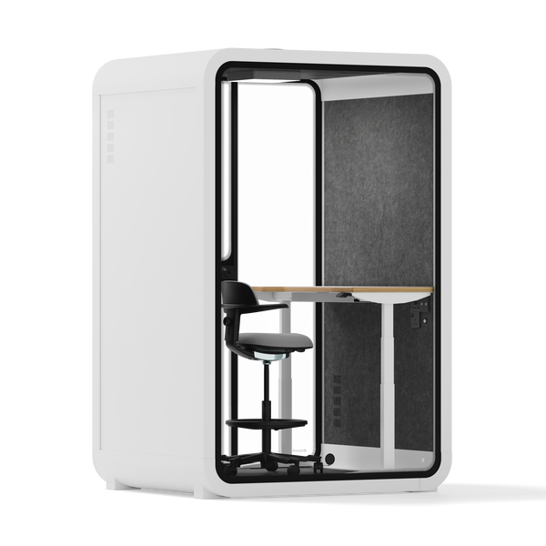 Office Phone Booth Quell - 2 PersonWhite / Electric Adjustable Work Station + Stool / Dark Gray