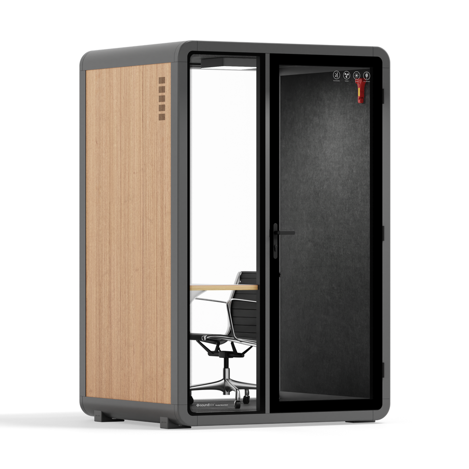 Quell - Quell+ - 2 Person PodWooden / Work Station + Designer Office Chair / Dark Gray