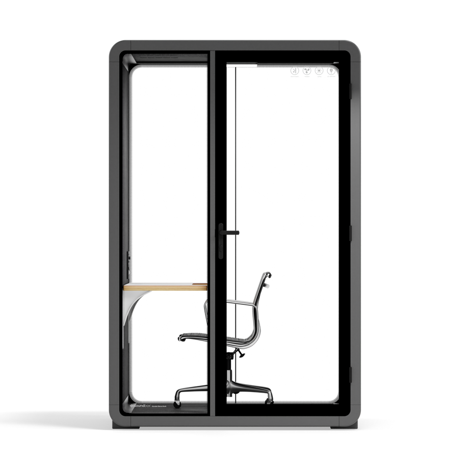 Quell - Quell+ - 2 Person PodWooden / Work Station + Designer Office Chair / Dark Gray