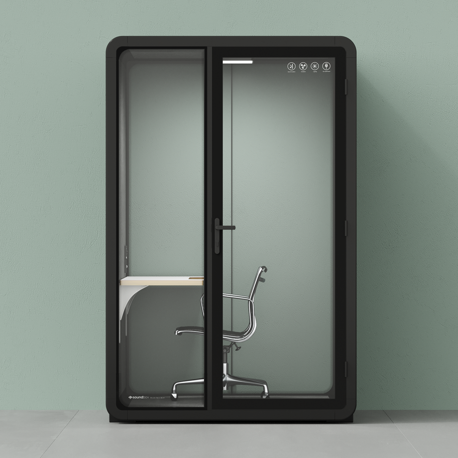 Quell - Quell+ - 2 Person PodBlack / Work Station + Designer Office Chair / Dark Gray