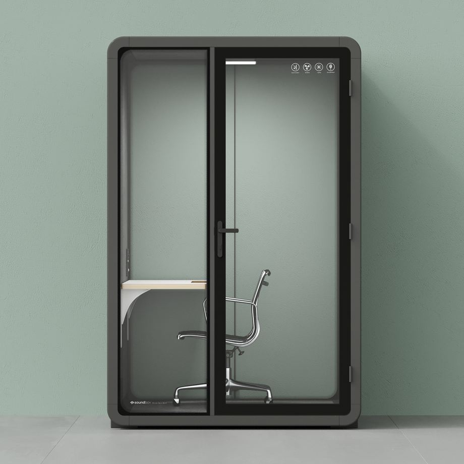 Quell - Quell+ - 2 Person PodWooden / Work Station + Designer Office Chair / Dark Gray