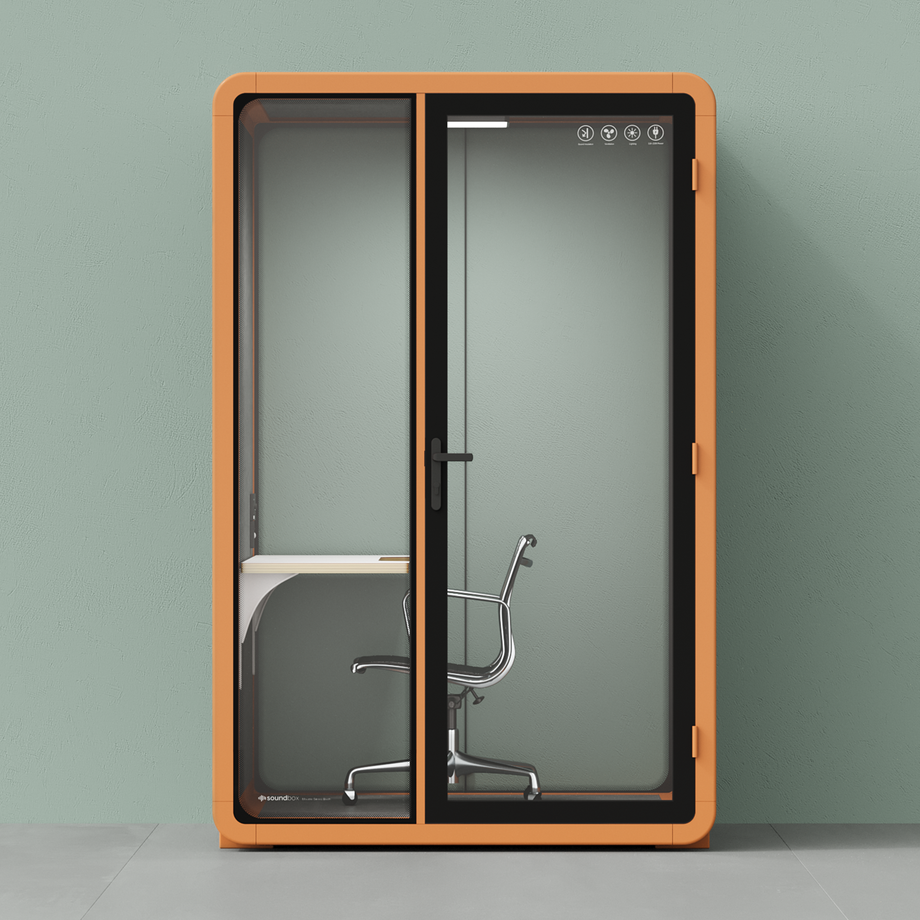 Quell - Quell+ - 2 Person PodOrange / Work Station + Designer Office Chair / Dark Gray