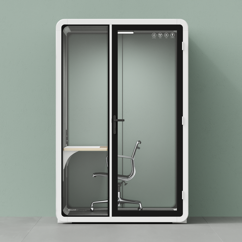 Quell - Quell+ - 2 Person PodWhite / Work Station + Designer Office Chair / Dark Gray