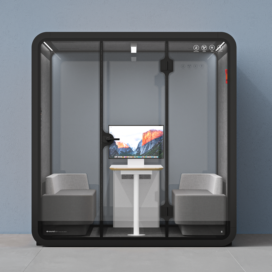 Meeting Booth Quell - 6 PersonBlack / Furniture Set 1 / Dark Grey