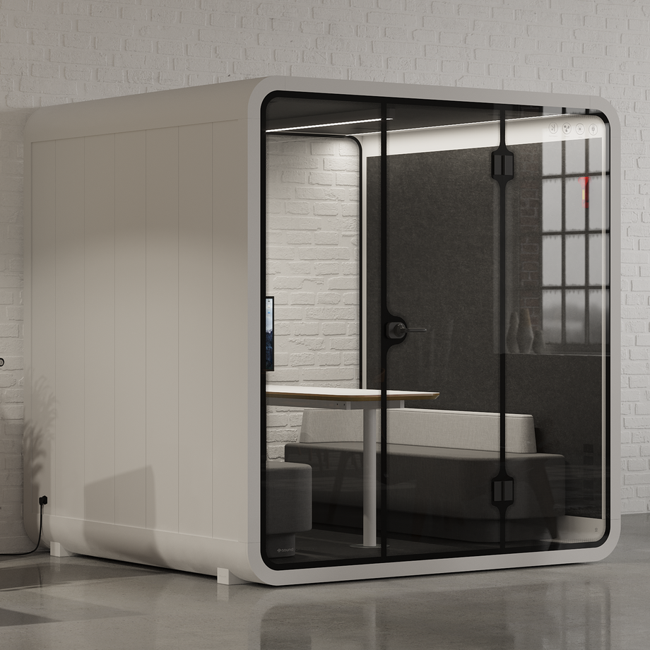 Meeting Booth Quell - 6 PersonWhite / Furniture Set 1 / Dark Grey