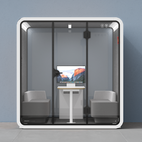 Meeting Booth Quell - 6 PersonWhite / Furniture Set 1 / Dark Grey