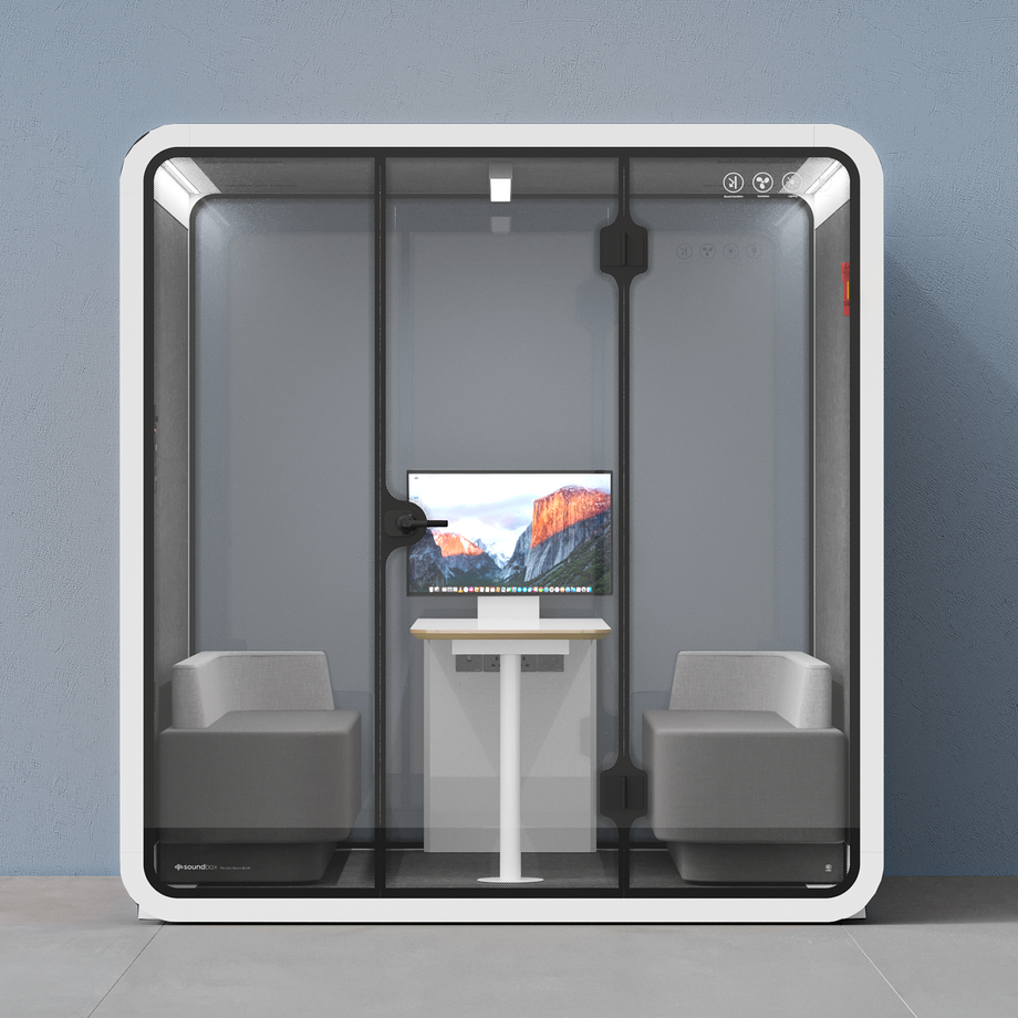 Meeting Booth Quell - 6 PersonWhite / Furniture Set 1 / Dark Grey