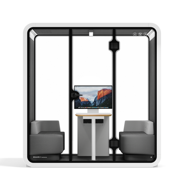Meeting Booth Quell - 6 PersonWhite / Furniture Set 1 / Dark Grey