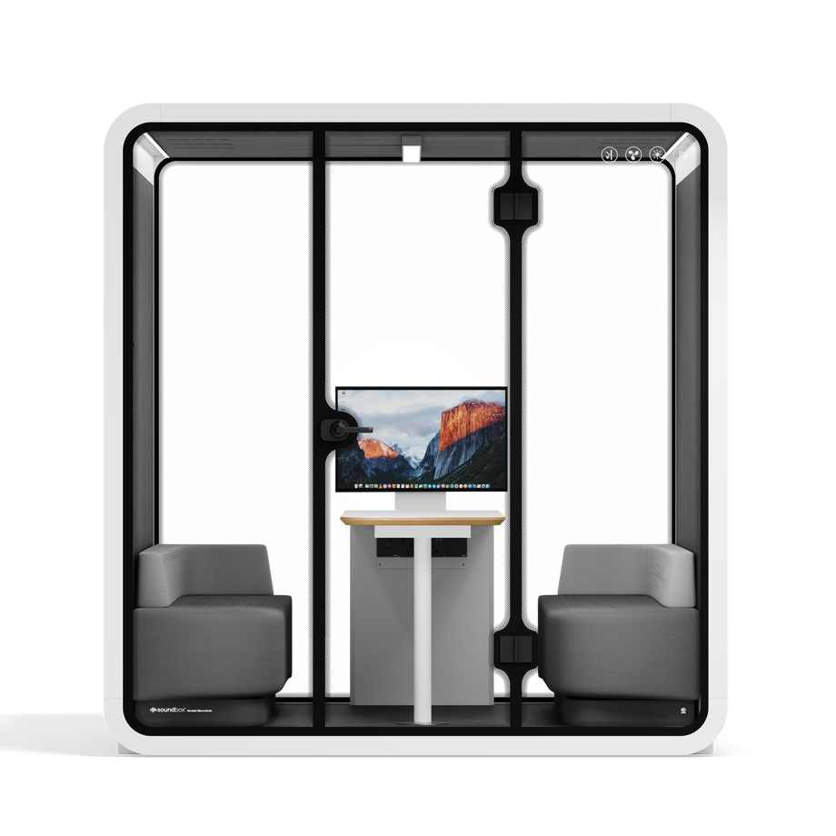 Meeting Booth Quell - 6 PersonWhite / Furniture Set 1 / Dark Grey